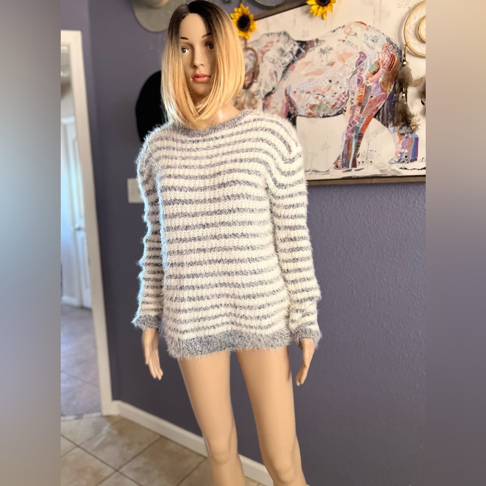 Identity Striped Furry Sweater